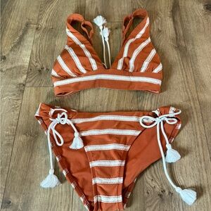 Robin Piccone Orange and White Striped  Swim Bikini